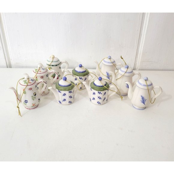 Ceramic Teapot Ornaments, Set of Nine - Picture 1 of 8